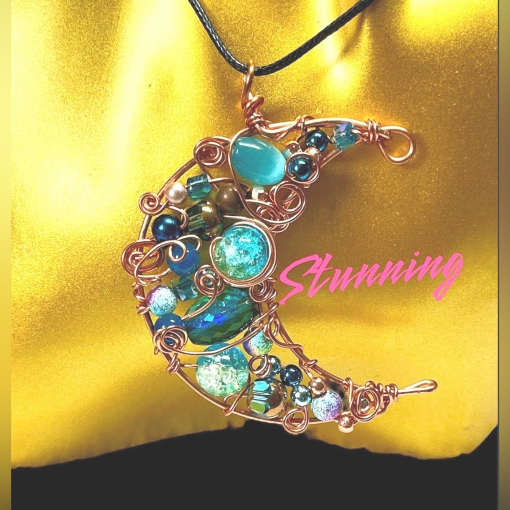 Elegant copper and blue beaded Wire Wrapped Jewelry